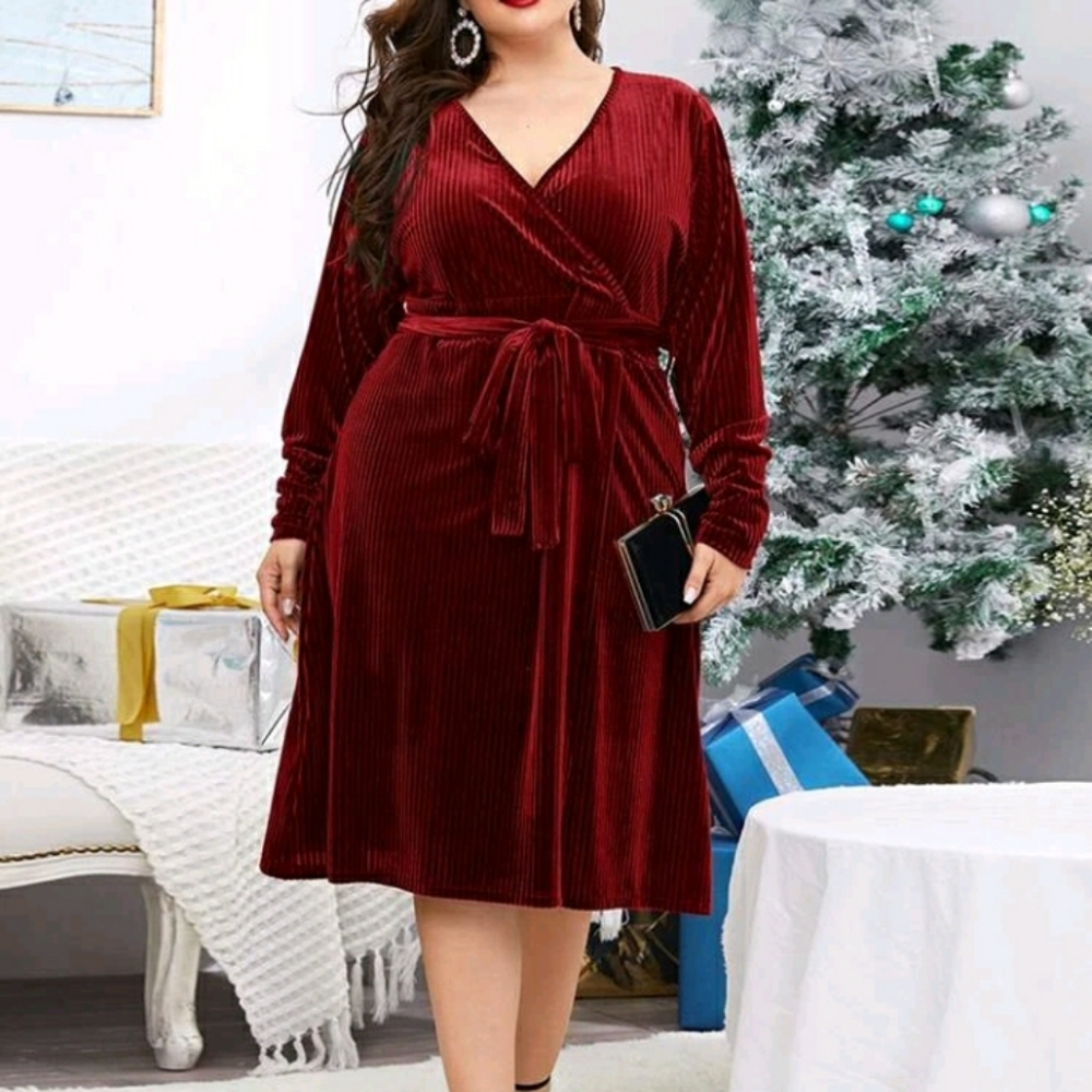 #3 Brand New Plus Red Luxury Velvet Wrap Dress